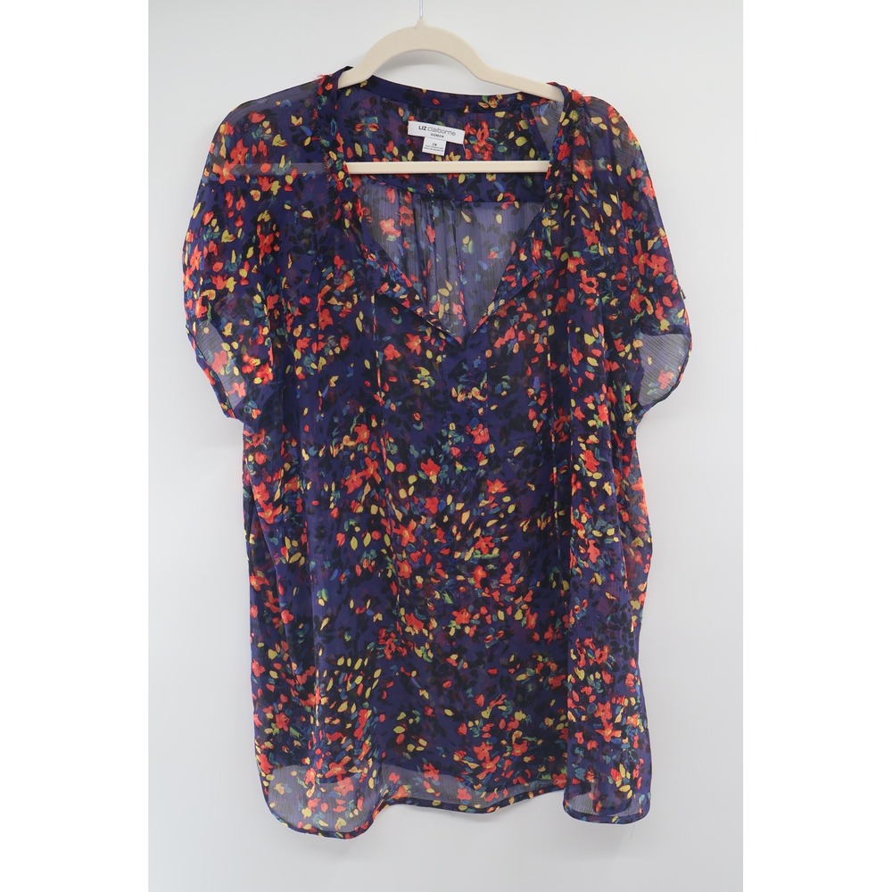 Liz Claiborne Woman Plus 2X Navy Floral Sheer Blouse